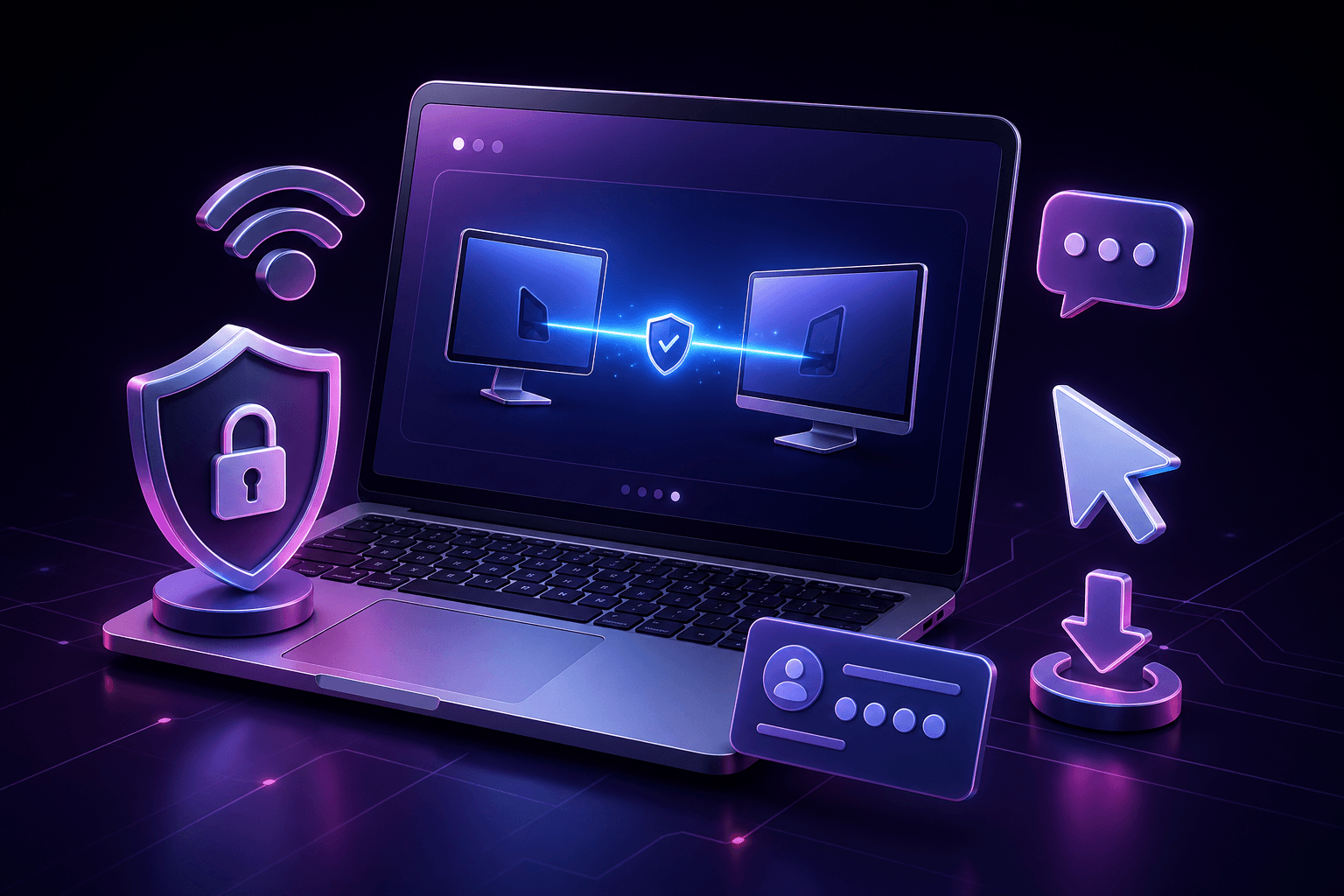3D-illustration av fjärrsupport — säker fjärranslutning mellan laptop och tekniker hos Datorhjälp Lerum 3D-illustration av fjärrsupport — säker fjärranslutning mellan laptop och tekniker hos Datorhjälp Lerum