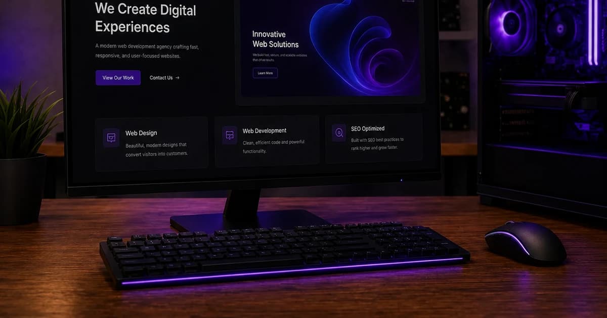 3D web design illustration — floating browser window, UI elements and responsive layout for Datorhjälp Lerum — Askim 3D web design illustration — floating browser window, UI elements and responsive layout for Datorhjälp Lerum — Askim