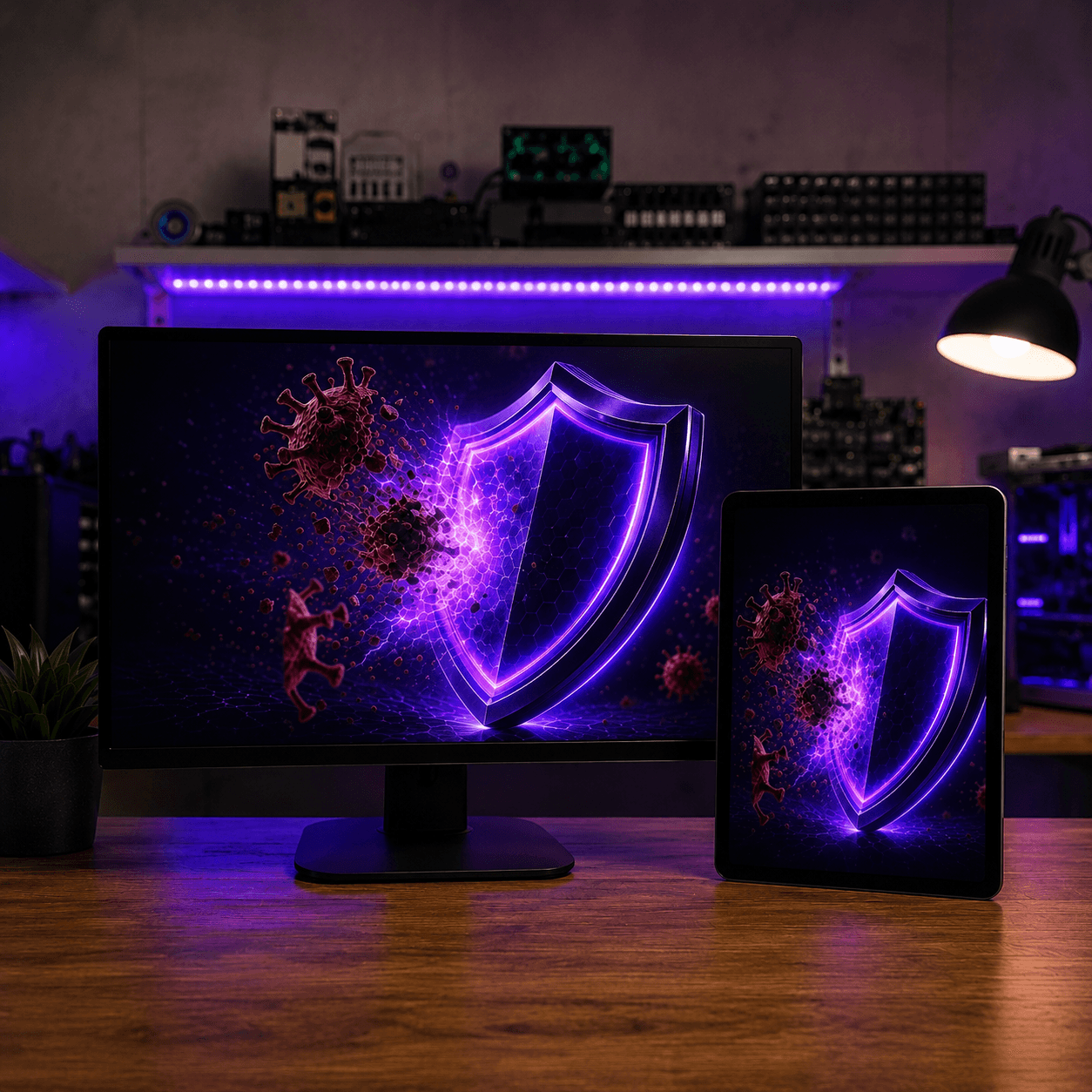 3D virus and malware removal illustration — security shield at Datorhjälp Lerum 3D virus and malware removal illustration — security shield at Datorhjälp Lerum