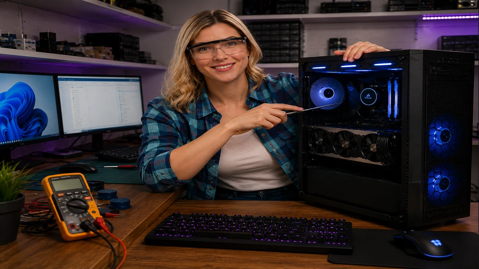 Rengöring av överhettad gaming-PC i Lerum — tekniker byter termisk pasta och rengör kylning