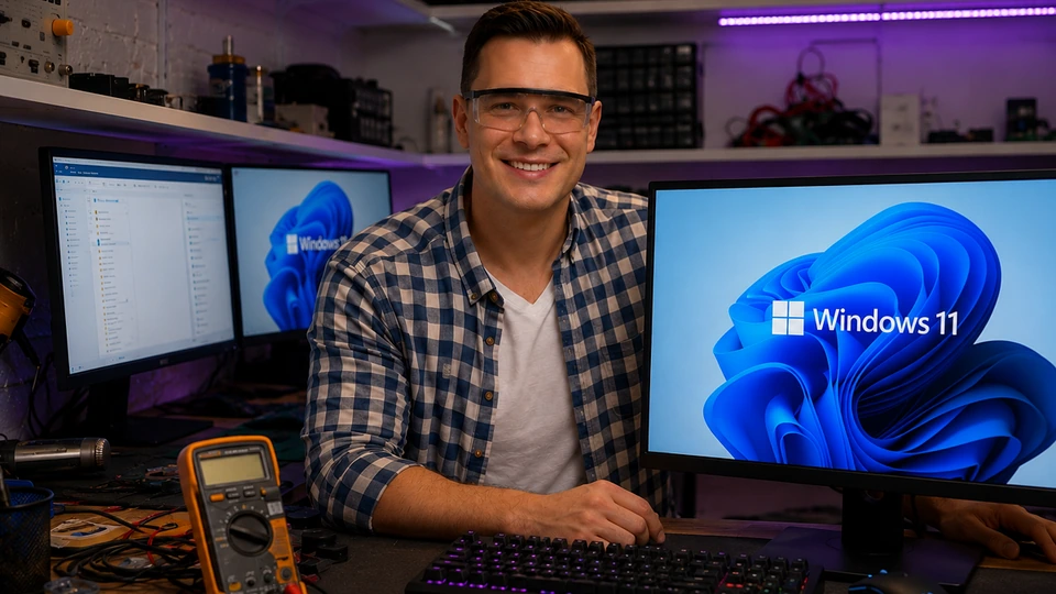 Tekniker installerar Windows 11 på dator i verkstaden hos Datorhjälp Lerum